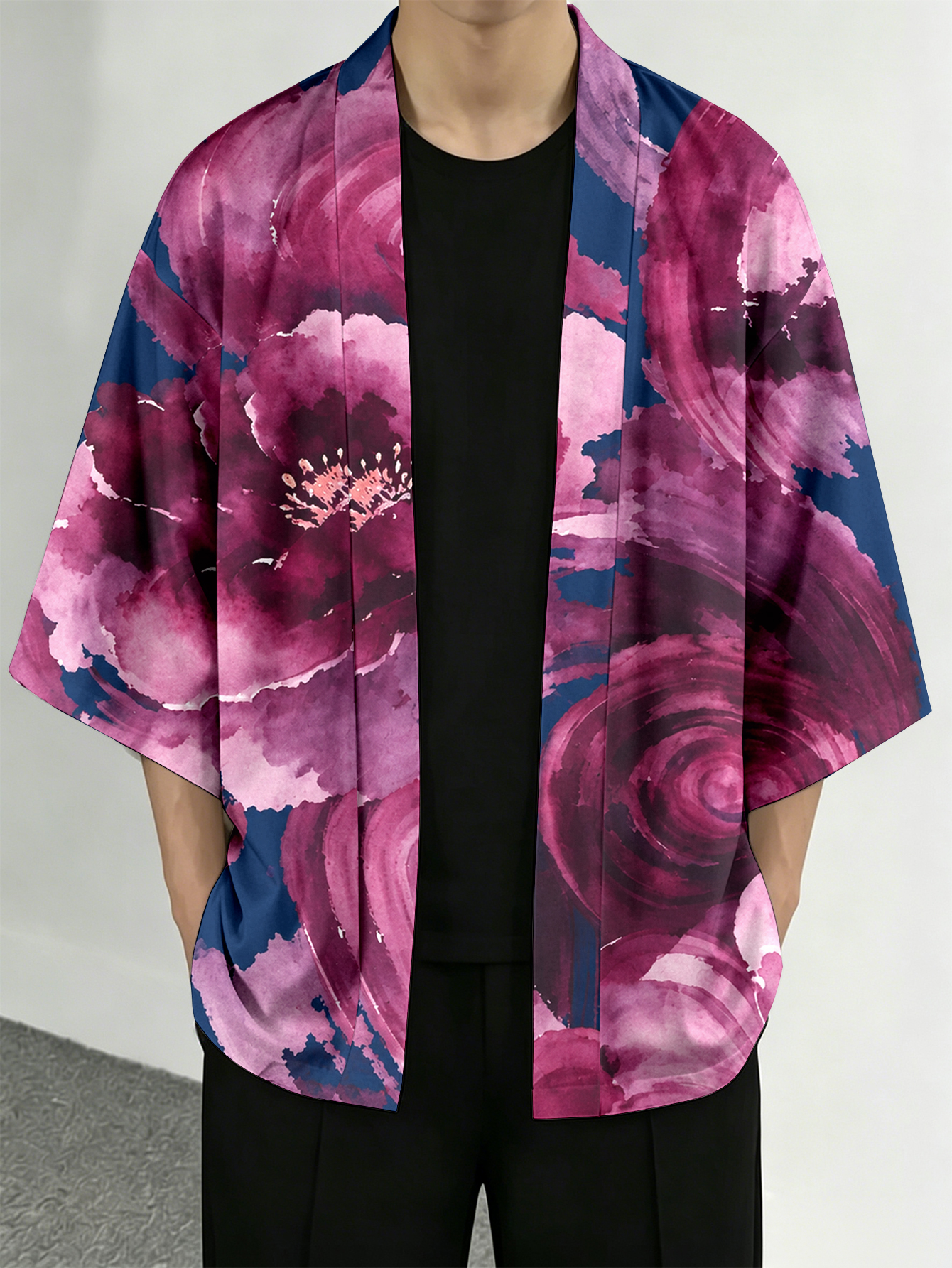 Street Fashion Kimono - Men's casual top Floral Art Casual