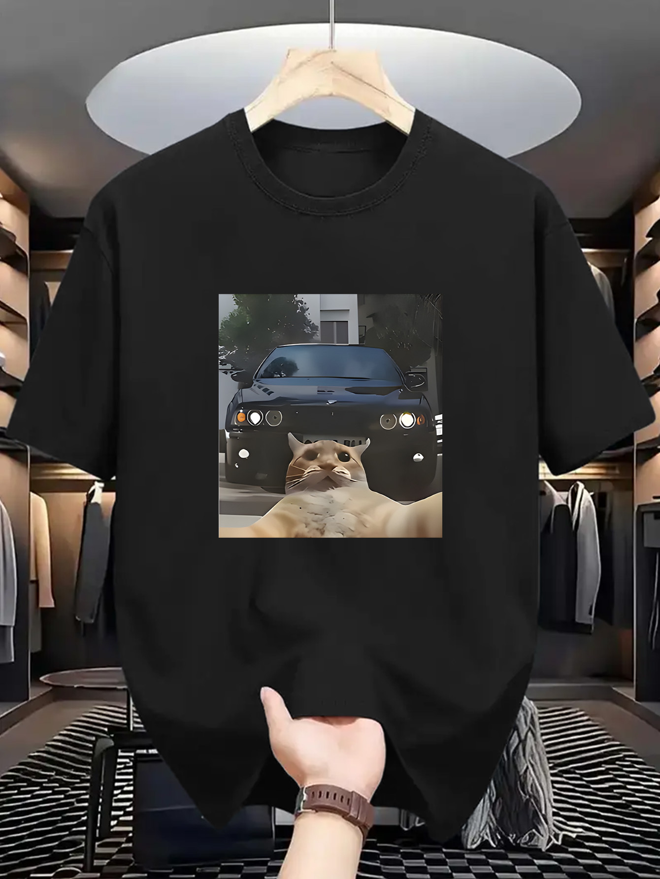 Street Fashion Photo - Funny Men's Black Graphic T-Shirt Cat