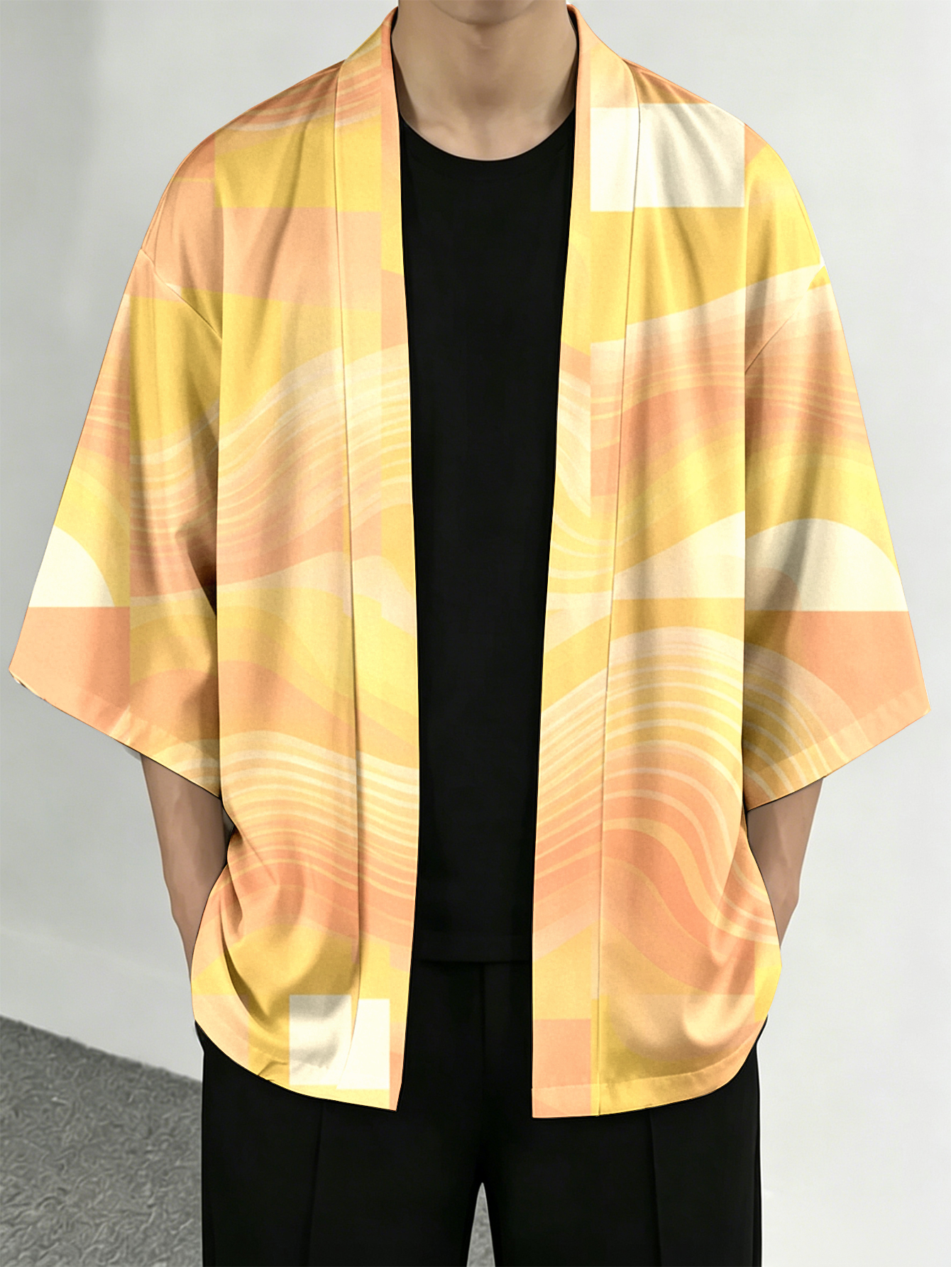 Street Fashion Kimono - Men's casual top Sunset Wave Pattern