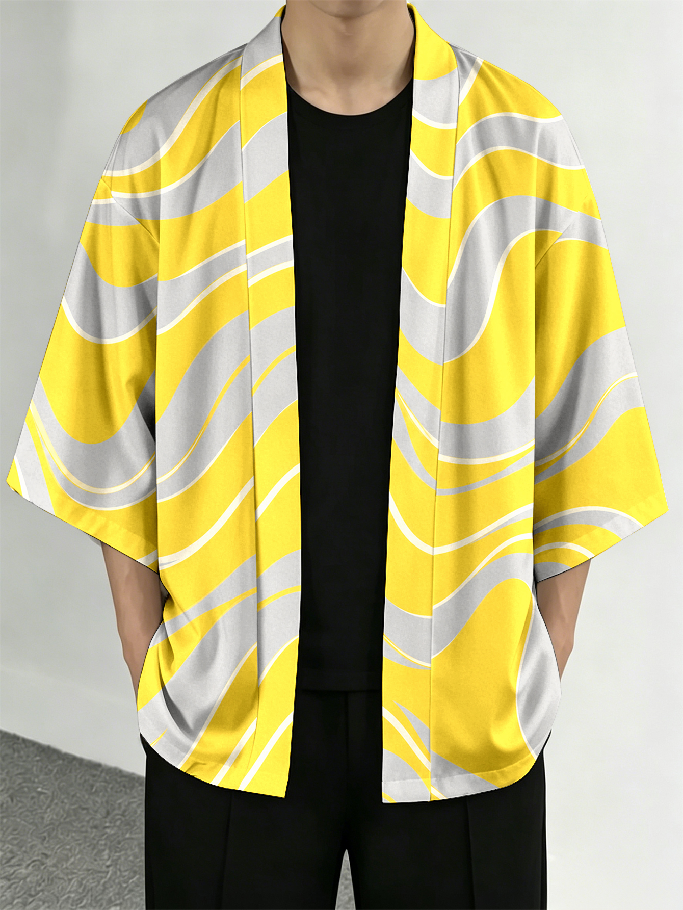 Street Fashion Kimono - Men's casual top Wave Pattern Casual