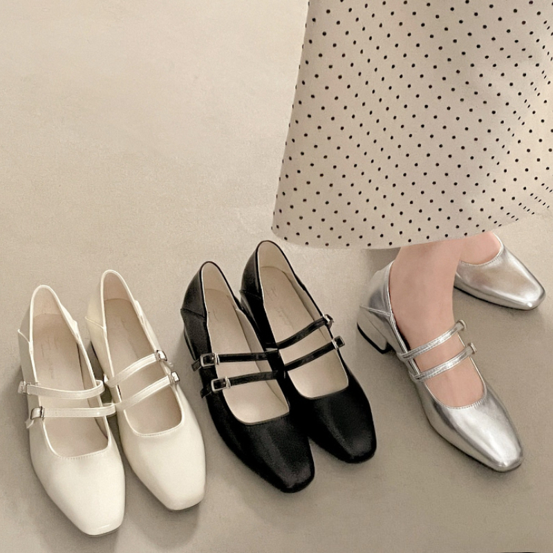 Street Fashion Style - Square Toe Low Heel Women Silvery