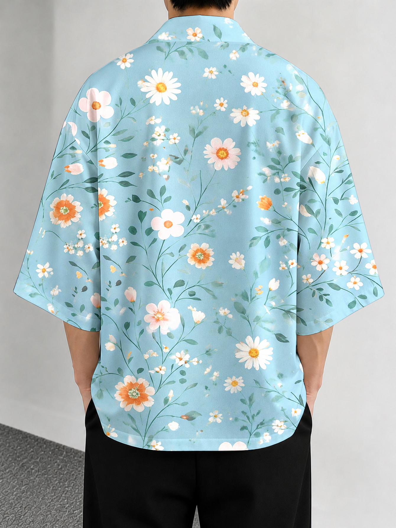 Men's casual top Floral Blue C - Street Fashion Kimono reseña y precio