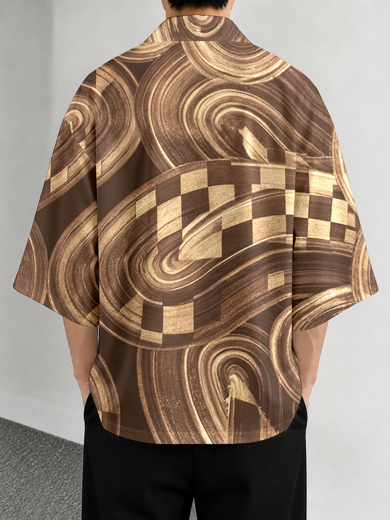 Men's casual top Brown Abstrac - Street Fashion Kimono reseña y precio