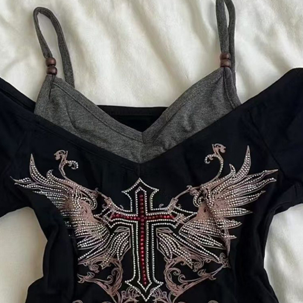 Y2K 90S Black Fake Two-Piece B - Street Fashion Girl reseña y precio