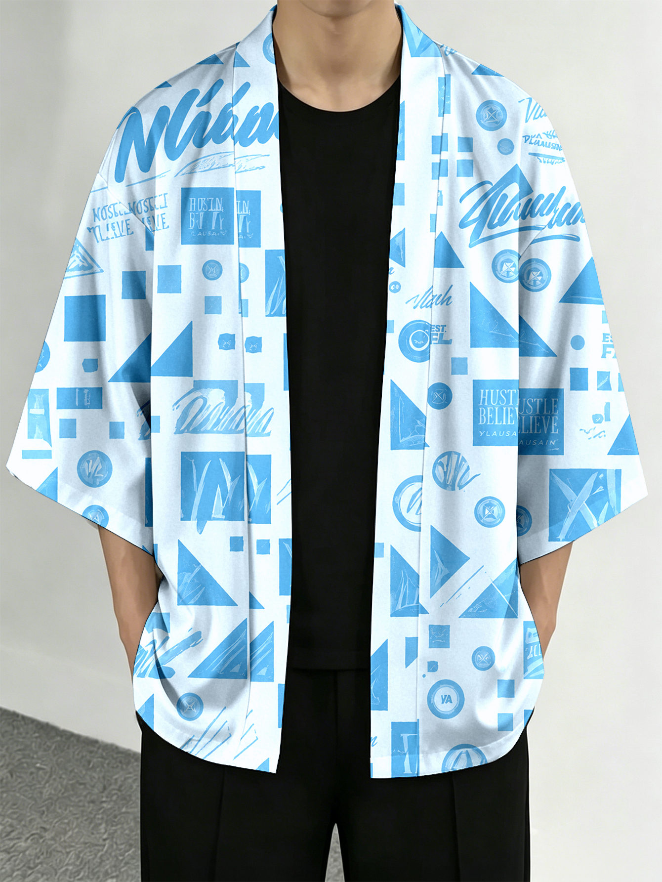 Men's casual top Blue Geometri - Street Fashion Kimono reseña y precio
