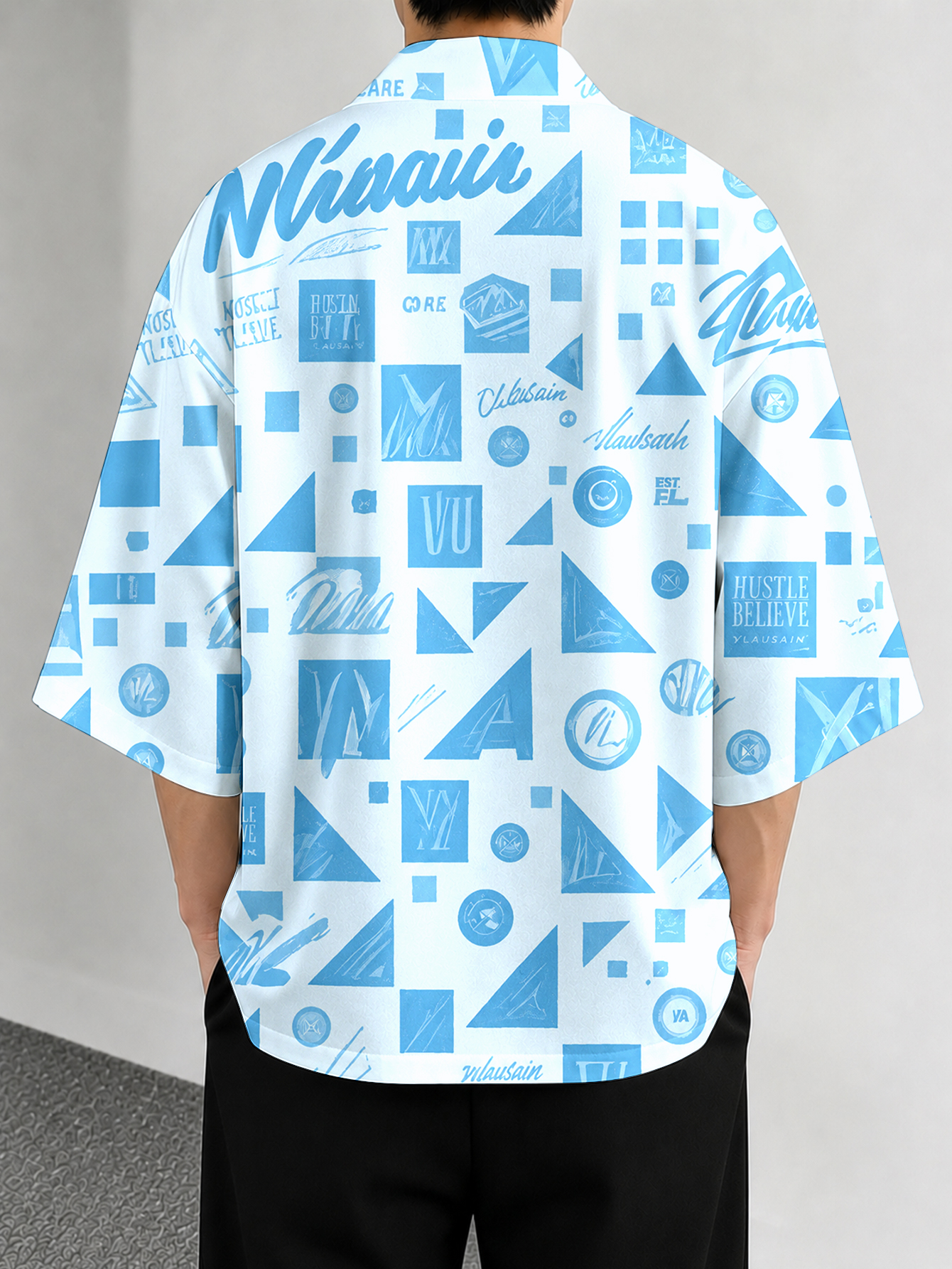 Men's casual top Blue Geometri - Street Fashion Kimono reseña y precio