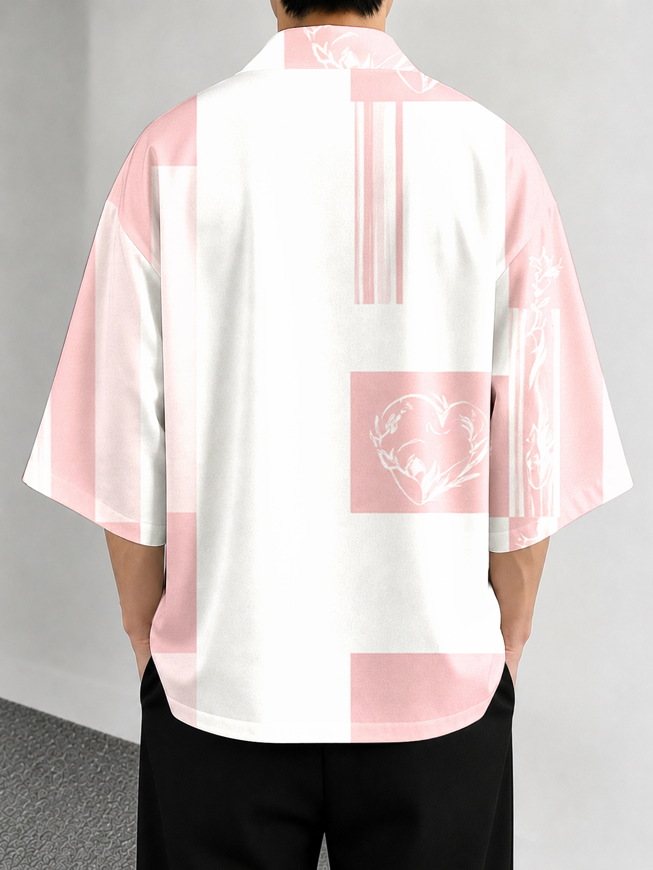 Men's casual top Pink and Whit - Street Fashion Kimono reseña y precio