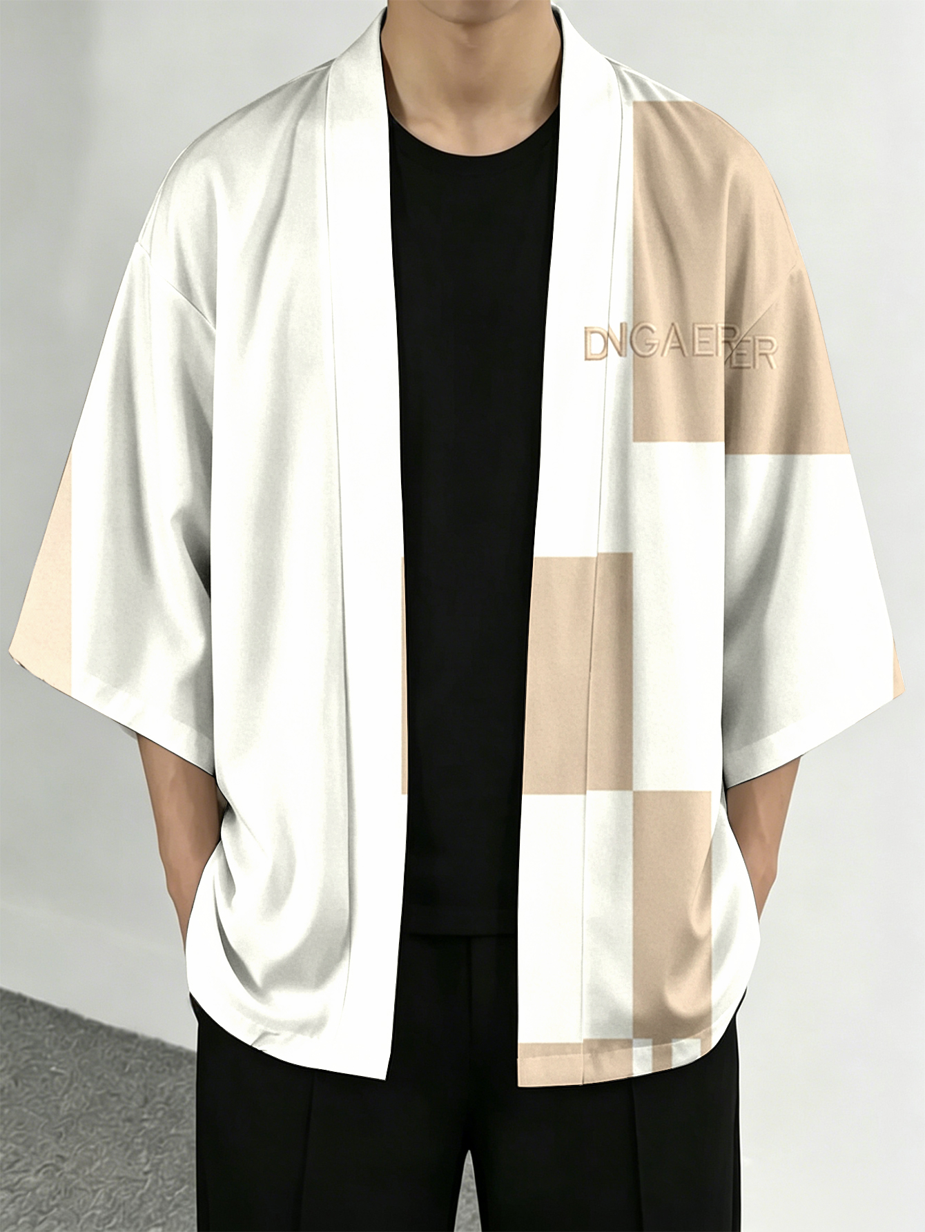 Men's casual top  Beige Geomet - Street Fashion Kimono reseña y precio
