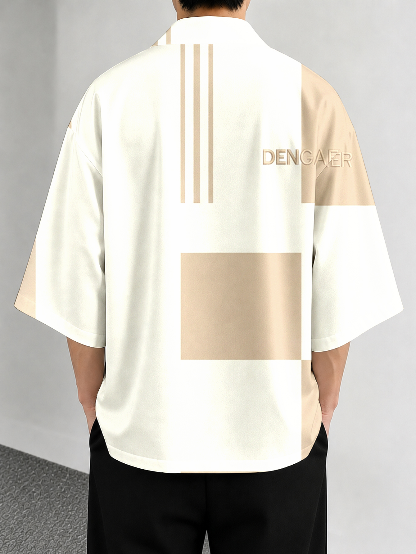 Men's casual top  Beige Geomet - Street Fashion Kimono reseña y precio