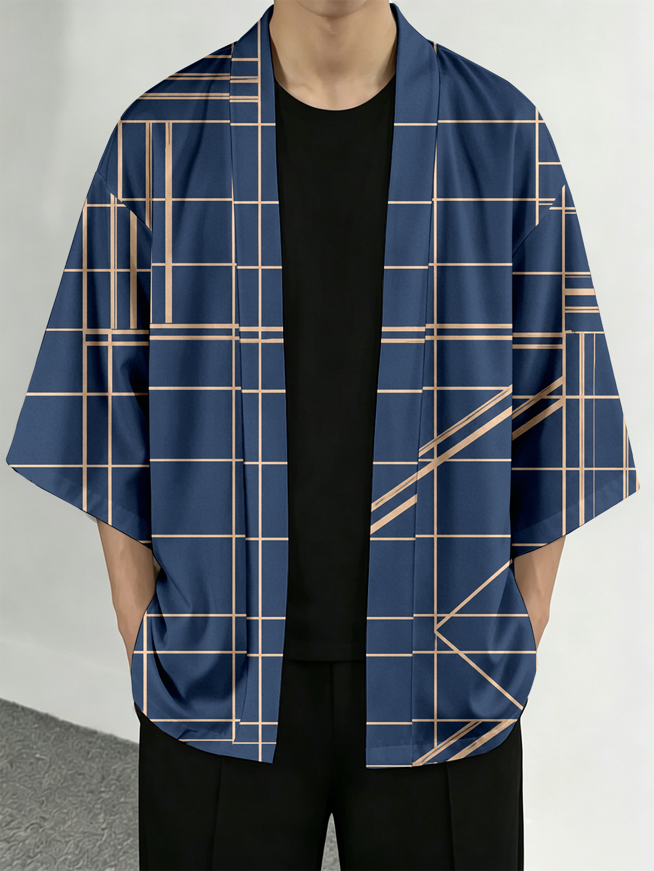 Men's casual top Geometric Gri - Street Fashion Kimono reseña y precio